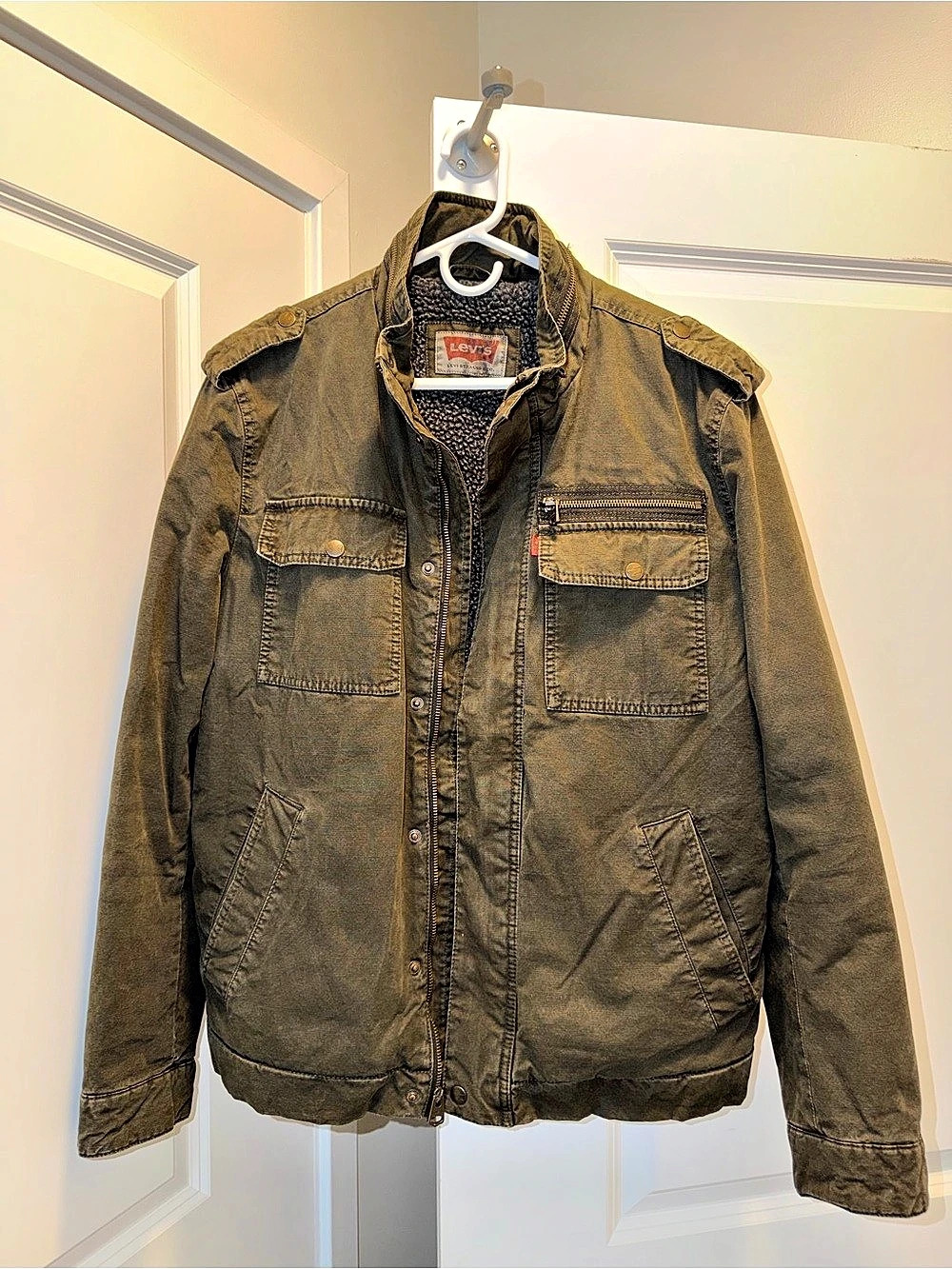 Levi's Men's Olive Green - Brown Sherpa Lined Military Field Jacket M